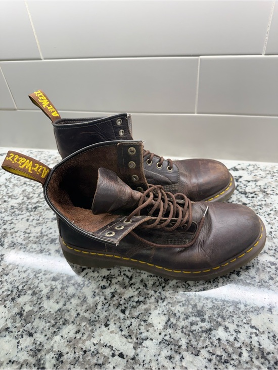 Dr. Martens Other - Dr. Martens Dark Brown Leather 6-Eye Lace-Up Boots with Yellow Stitching